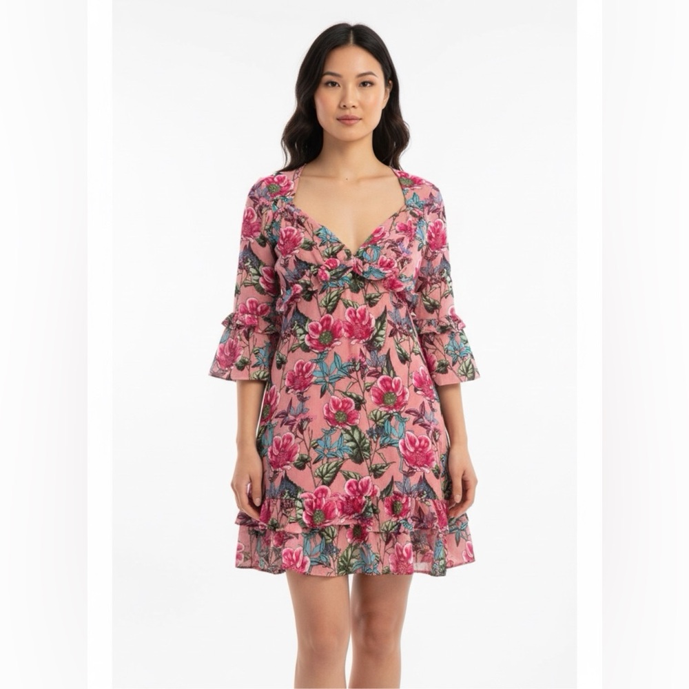 For Love And Lemons Pink Floral Print Mini Dress